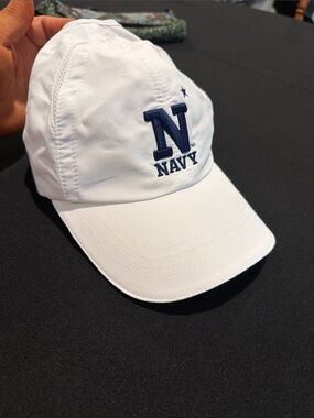 Embroidered White Navy Ladies Baseball Cap with ponytail gap